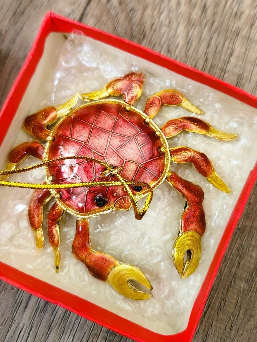 Vintage Enamel Metal Lobster Crab Ornaments Cloisonne Style Articulated Pair